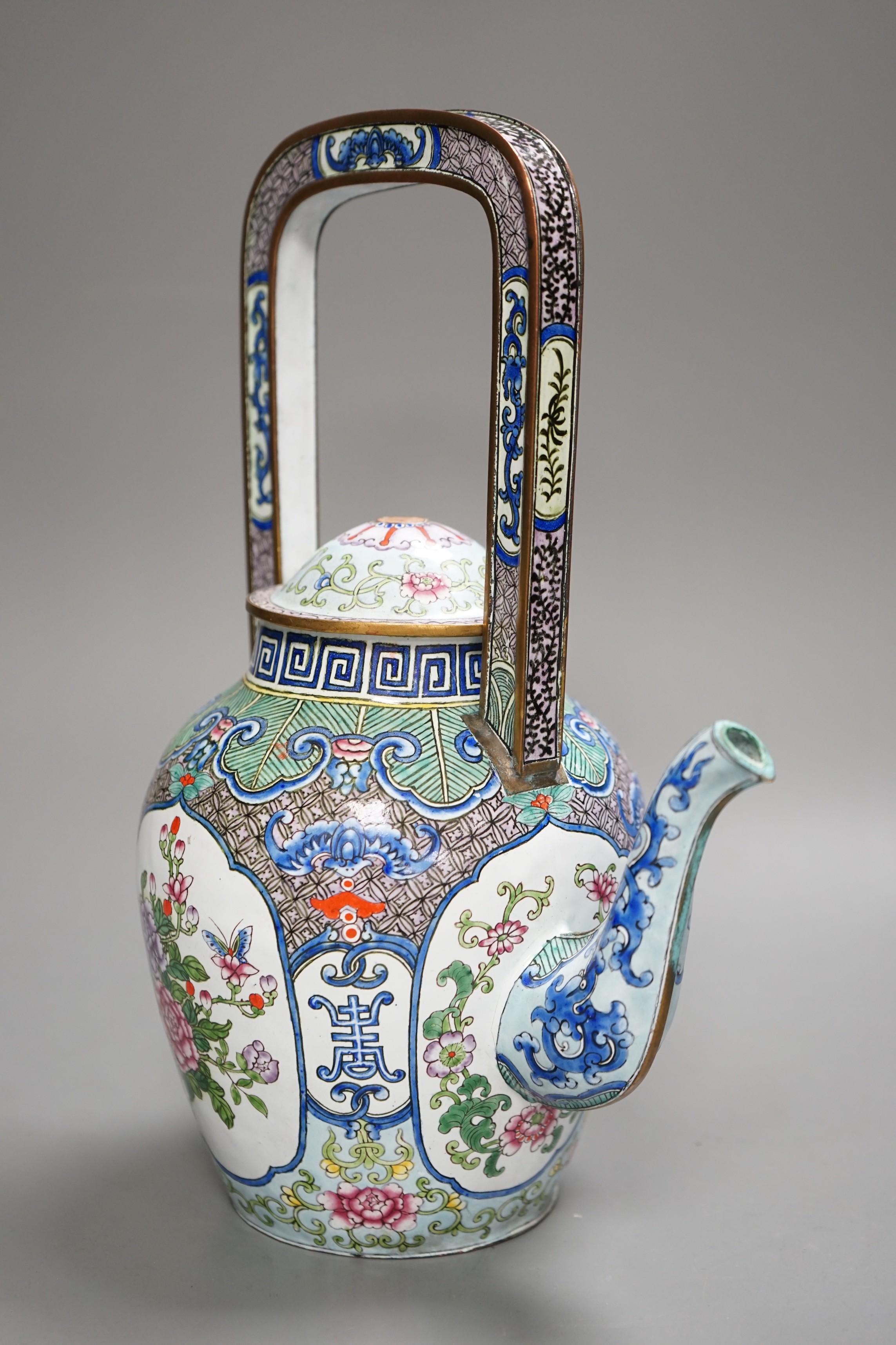 A Chinese Canton enamel wine pot